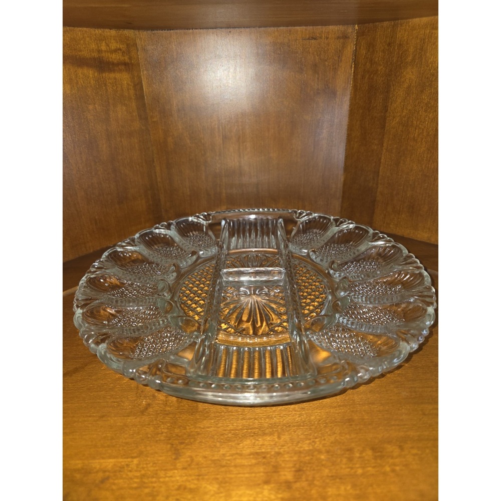 VTG. L.E.Smith DEVILED EGG PLATTER relish tray DIAMOND PT 11"